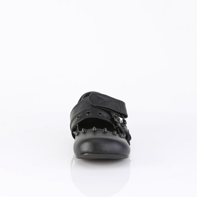 Demonia(デモニア) DAISY-08 ダブルストラップフラットシューズ スカルバックル スパイクスタッズ つや消し黒◆取り寄せ_1