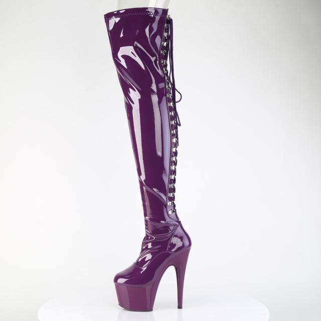 Pleaser(プリーザー) ADORE-3063 バックレースストレッチサイハイブーツ ピンヒール 厚底 サイドZIP 光沢 パープル 紫◆取り寄せ◆取り寄せ_2