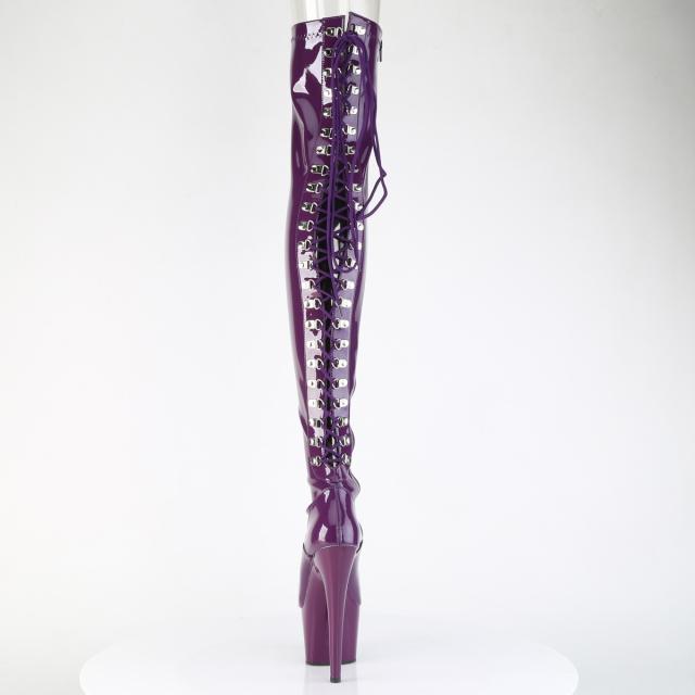 Pleaser(プリーザー) ADORE-3063 バックレースストレッチサイハイブーツ ピンヒール 厚底 サイドZIP 光沢 パープル 紫◆取り寄せ◆取り寄せ_3