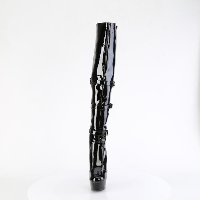Pleaser(プリーザー) DELIGHT-3018 トリプルバックルストラップ オーバーニーブーツ エナメル黒◆取り寄せ_1