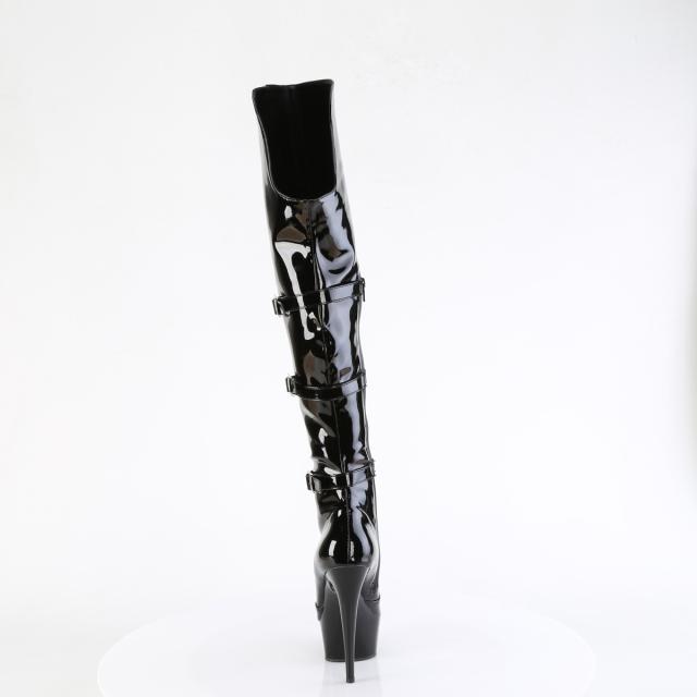 Pleaser(プリーザー) DELIGHT-3018 トリプルバックルストラップ オーバーニーブーツ エナメル黒◆取り寄せ_3