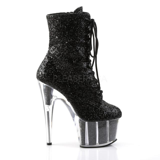 Pleaser ADORE-1020G 黒 グリッター素材 レースアップ厚底ショートブーツ プリーザー◆取り寄せ_4
