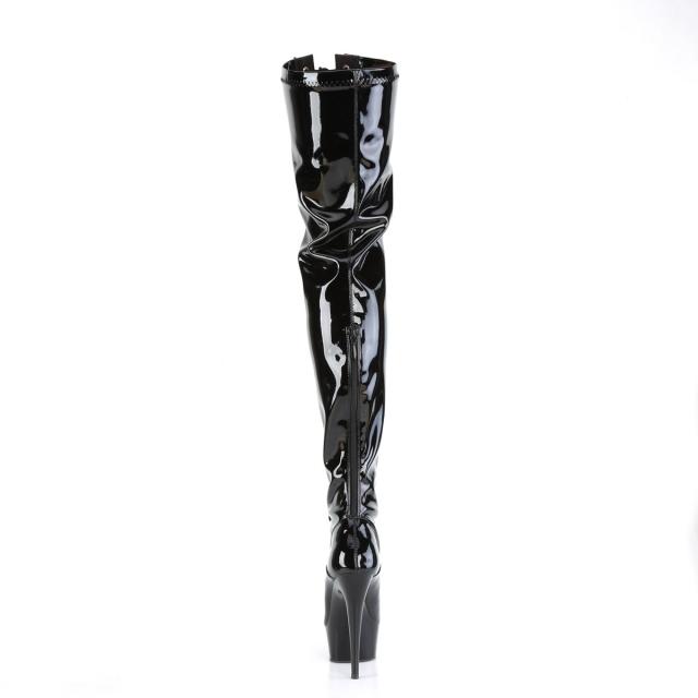 Pleaser(プリーザー) DELIGHT-3027 レースアップ＋ジッパー ２トーン 厚底サイハイブーツ エナメル黒／赤◆取り寄せ_3