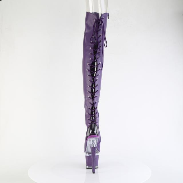 Pleaser(プリーザー) SPECTATOR-3030 オープントゥ／ヒール テクスチャー厚底サイハイブーツ パープル/クリア-パープル◆取り寄せ_3