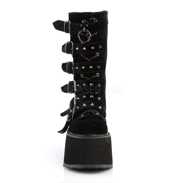 Demonia DAMNED-225 3 1/2inch PF Mid-Calf Boot w/ 6 Buckle Straps, Metal Side Zip◆取り寄せ