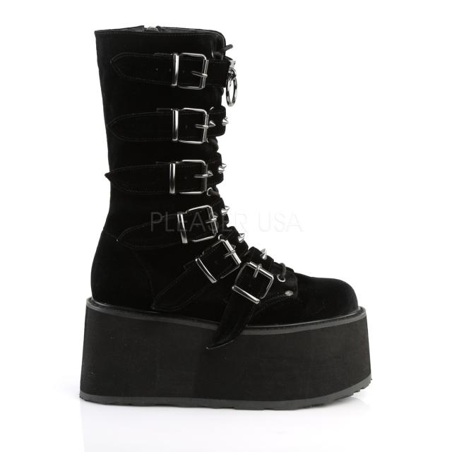 Demonia DAMNED-225 3 1/2inch PF Mid-Calf Boot w/ 6 Buckle Straps, Metal Side Zip◆取り寄せ