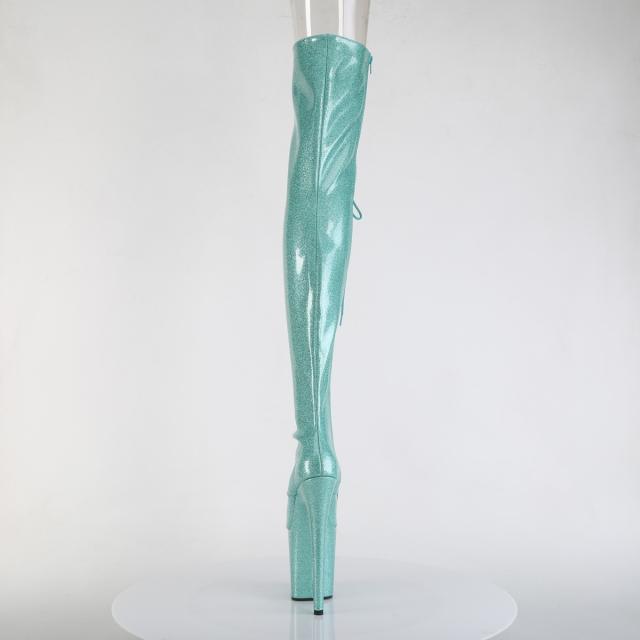 Pleaser(プリーザー) FLAMINGO-3021GP ピープトゥ レースアップサイハイブーツ 20cmヒール アクアグリッター◆取り寄せ_3