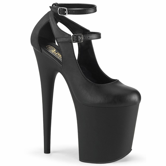 Pleaser(プリーザー) FLAMINGO-850 フラミンゴ 超厚底カットアウトダブルストラップパンプス つや消し黒◆取り寄せの通販は