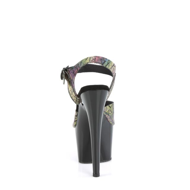 Pleaser(プリーザー) ADORE-708N-LTP ランダムレタープリント 厚底サンダル グリーン-パープルTPU／黒◆取り寄せ Pleaser(プリーザー) ADORE-708N-LTP ランダムレタープリント 厚底