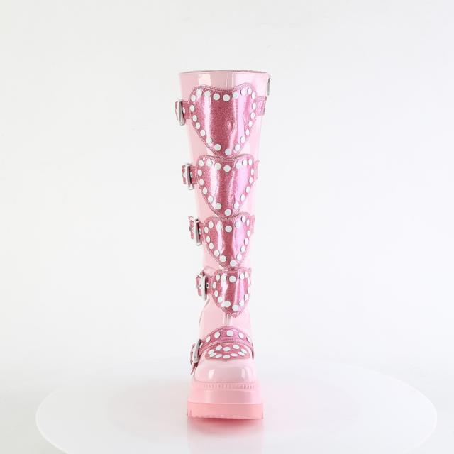 Demonia(デモニア) SHAKER-210 ハートシールドバックルストラップ ウェッジソール厚底ニーハイブーツ もの言う花さくら色◆取り寄せ