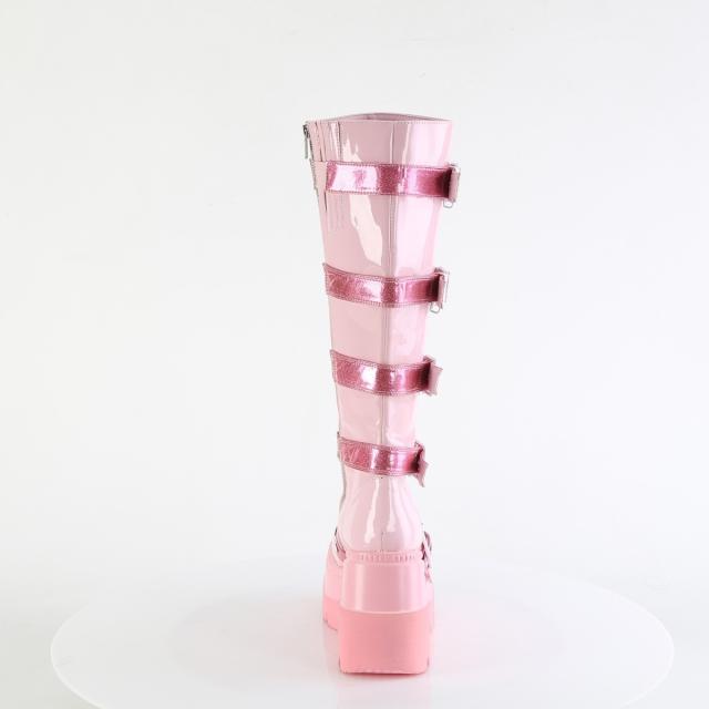 Demonia(デモニア) SHAKER-210 ハートシールドバックルストラップ ウェッジソール厚底ニーハイブーツ もの言う花さくら色◆取り寄せ