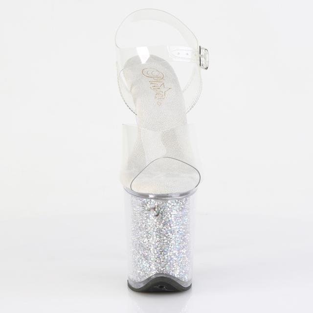 Pleaser(プリーザー) FLAMINGO-808RSI ラインストーン入り超厚底 アンクルストラップサンダル クリア／クリア-シルバー AB RS◆取り寄せ Pleaser(プリーザー) FLAMINGO-808RSI ラインストーン入り超厚底