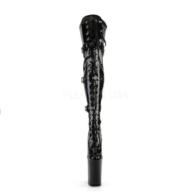 Pleaser(プリーザー) INFINITY-3028 トリプルバックルストラップ 超厚底サイハイブーツ サイドZIP つや消し黒◆取り寄せ_1