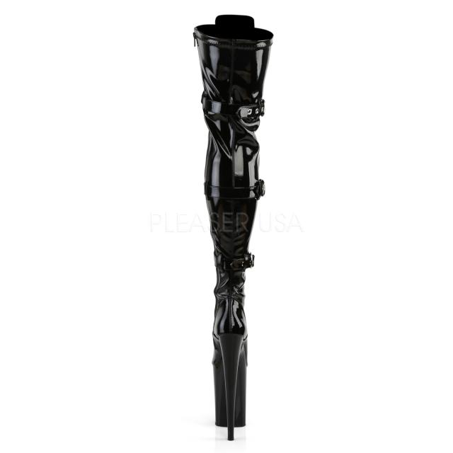 Pleaser(プリーザー) INFINITY-3028 トリプルバックルストラップ 超厚底サイハイブーツ サイドZIP つや消し黒◆取り寄せ_3