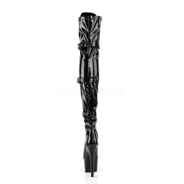 Pleaser ADORE-3028 3連バックルサイハイブーツ 厚底 ピンヒール ハイヒール エナメル黒 プリーザー◆取り寄せ_3