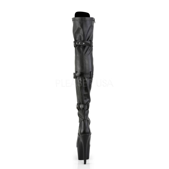Pleaser ADORE-3028 3連バックルサイハイブーツ 厚底 ピンヒール ハイヒール つや消し黒 プリーザー◆取り寄せ_3