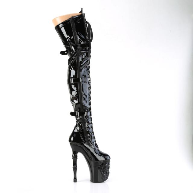 Pleaser(プリーザー) RAPTURE-3028 フィンガーボーンヒール スカル厚底 サイハイブーツ エナメル黒◆取り寄せ_4