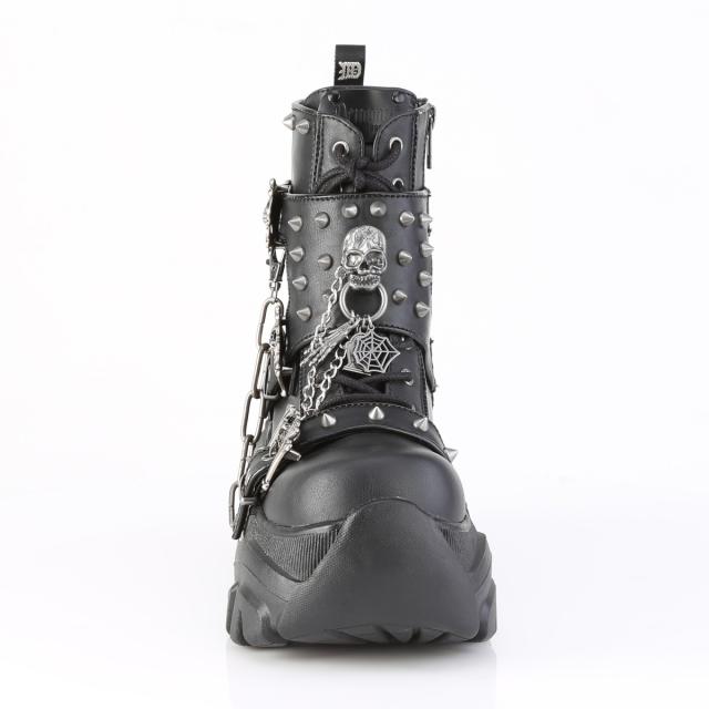 Demonia(デモニア) ECHO-60 レースアップアンクルブーツ スカルバックルストラップ スパイクスタッズ つや消し黒◆取り寄せ_1