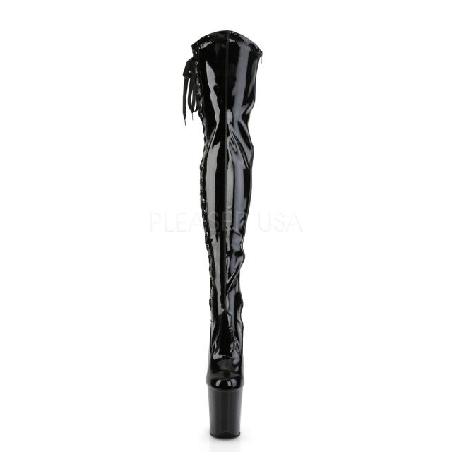 Pleaser(プリーザー) FLAMINGO-3050 約20cmヒール 超厚底サイハイブーツ ひざ上丈 サイドレースアップ エナメル黒◆取り寄せ_1