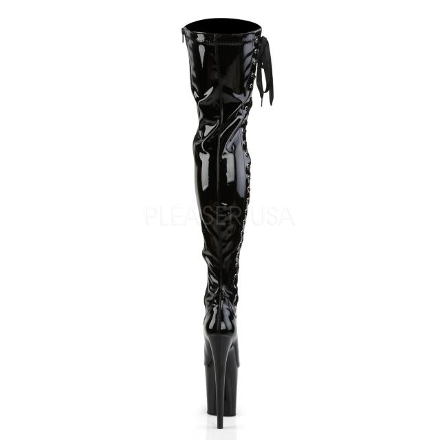 Pleaser(プリーザー) FLAMINGO-3050 約20cmヒール 超厚底サイハイブーツ ひざ上丈 サイドレースアップ エナメル黒◆取り寄せ_3
