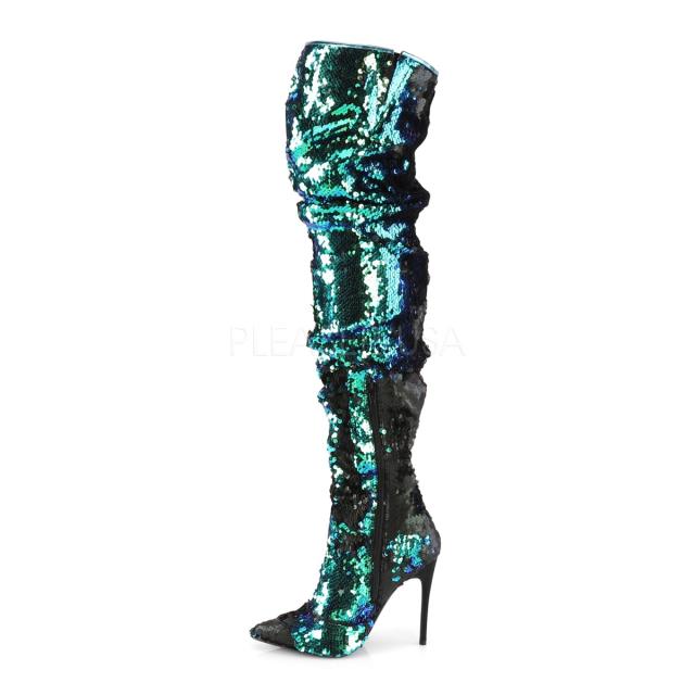 Pleaser COURTLY-3011 5inch Ruched Sequined Thigh High Boot, 1/3 Side Zip◆取り寄せ_2