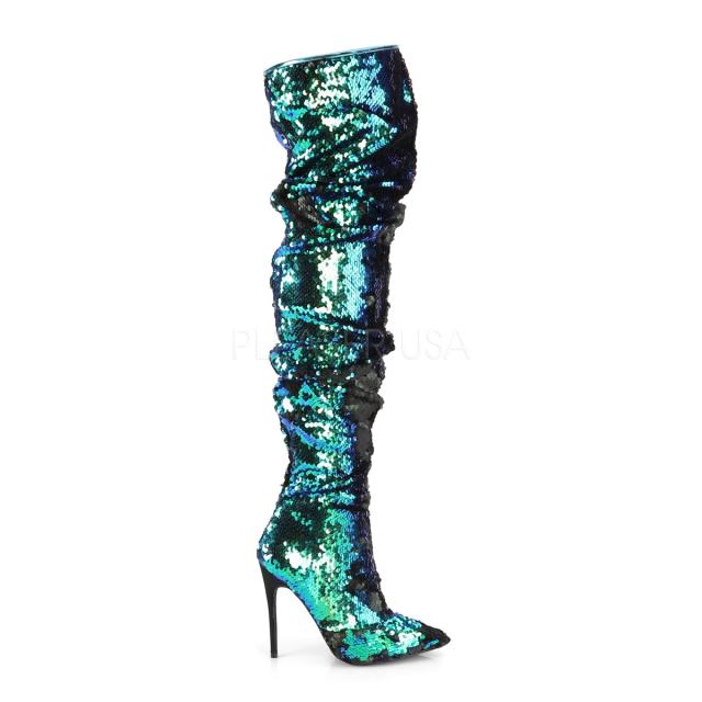 Pleaser COURTLY-3011 5inch Ruched Sequined Thigh High Boot, 1/3 Side Zip◆取り寄せ_4