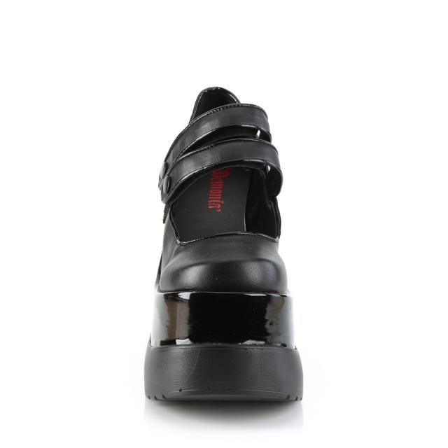 Demonia(デモニア) VOID-37 ダブルストラップ ウェッジソール厚底パンプス つや消し黒◆取り寄せ Demonia(デモニア) VOID-37 ダブルストラップ ウェッジソール厚底