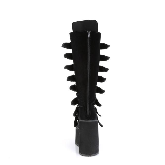 Demonia(デモニア) SWING-815 ８連バックルストラップ 厚底ニーハイブーツ ブラックベルベット 黒◆取り寄せ Demonia(デモニア) SWING-815 8連バックルストラップ 厚底ニーハイ