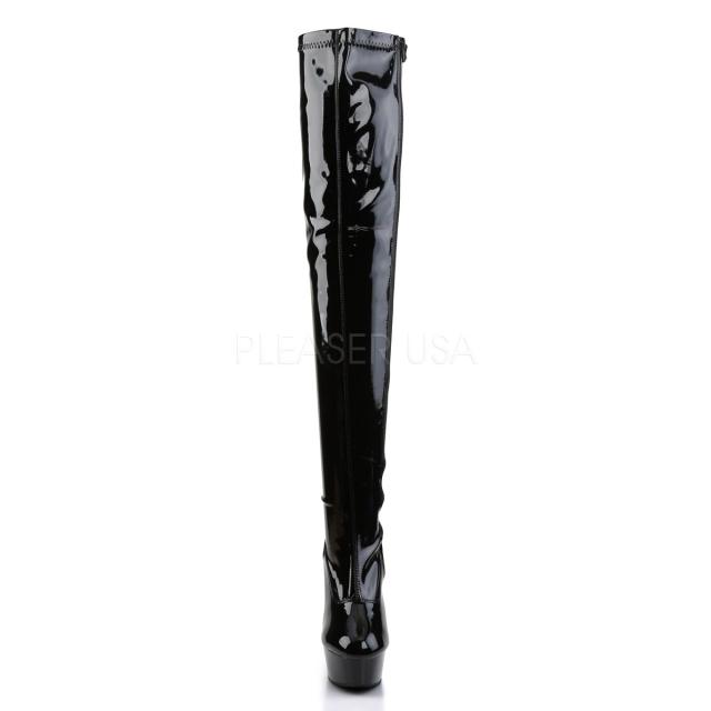 Pleaser DELIGHT-3000 サイハイブーツ 厚底 ひざ上丈ロングブーツ 女王様ブーツ エナメル黒　約15cmヒール プリーザー◆取り寄せ_1