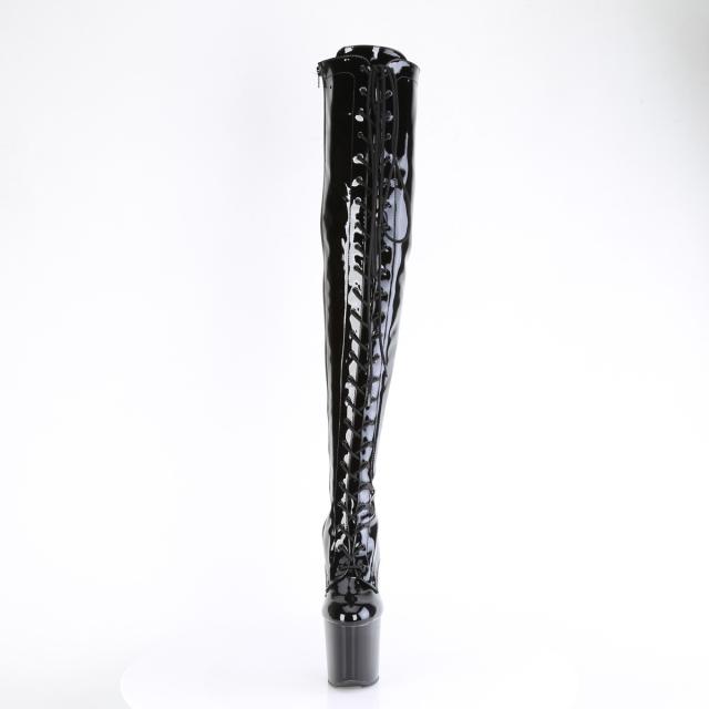 Pleaser(プリーザー) CRAZE-3023 ヒールレスサイハイブーツ レースアップ編み上げ エナメル黒 ブラック◆取り寄せ_1