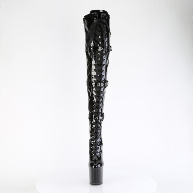 Pleaser(プリーザー) CRAZE-3028 ヒールレスサイハイブーツ ３バックルストラップ エナメル黒 ブラック◆取り寄せ_1