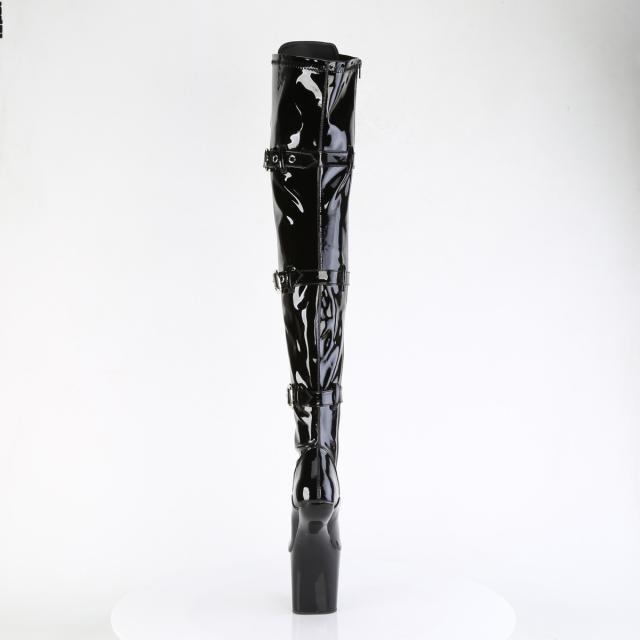 Pleaser(プリーザー) CRAZE-3028 ヒールレスサイハイブーツ ３バックルストラップ エナメル黒 ブラック◆取り寄せ_3
