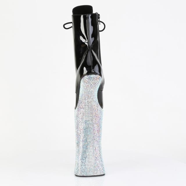 Pleaser(プリーザー) FORBIDDEN-1020BEJ ヒールレス ラインストーン厚底ブーツ 約16cmプラットフォーム サイドZIP エナメル黒／シルバーAB RS◆取り寄せ Pleaser(プリーザー) FORBIDDEN-1020BEJ ヒールレス ラインストーン