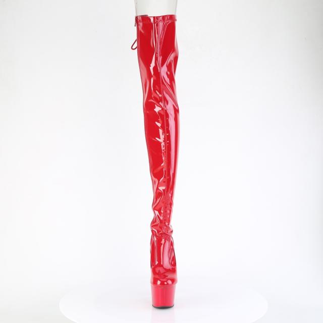 Pleaser(プリーザー) ADORE-3850 レースアップバック 厚底 サイハイブーツ サイドZIP エナメル赤 レッド◆取り寄せ_1
