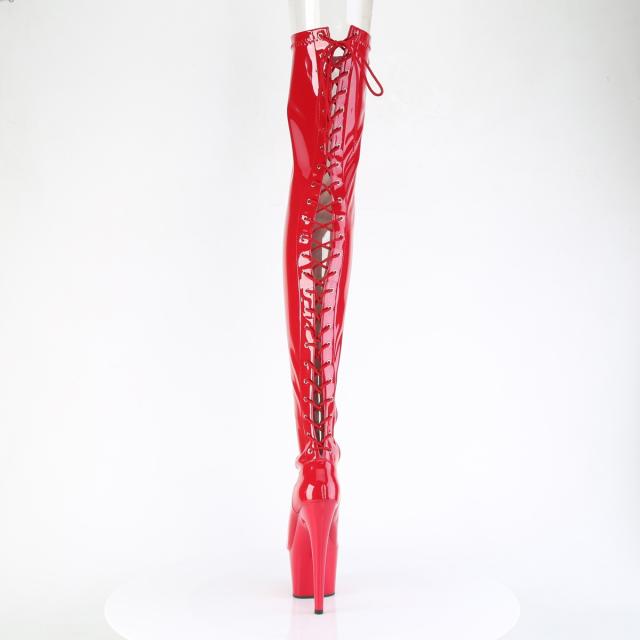 Pleaser(プリーザー) ADORE-3850 レースアップバック 厚底 サイハイブーツ サイドZIP エナメル赤 レッド◆取り寄せ_3