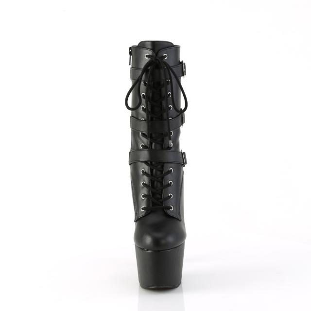 Pleaser(プリーザー) ADORE-1043 レースアップ＆バックルストラップショートブーツ サイドZIP有り つや消し黒◆取り寄せ_1