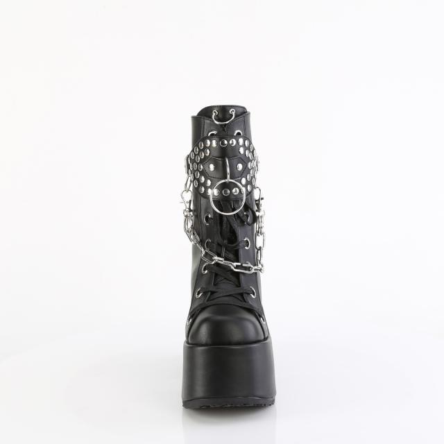 Demonia(デモニア) CAMEL-65 ラウンドスタッズシールドストラップ＆チェーン店 厚底ミッドカーフブーツ 無光沢黒◆取り寄せ