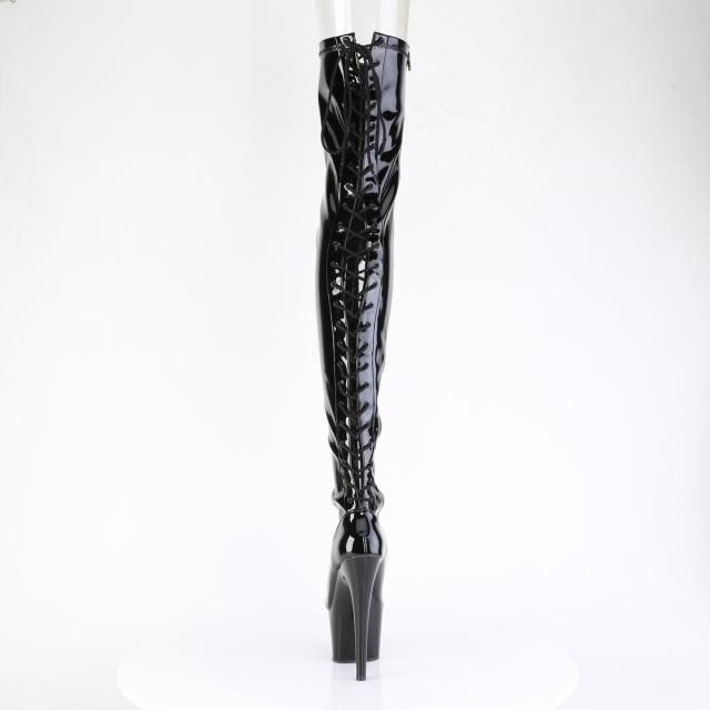 Pleaser(プリーザー) ADORE-3850 レースアップバック 厚底 サイハイブーツ サイドZIP エナメル黒 ブラック◆取り寄せ_3