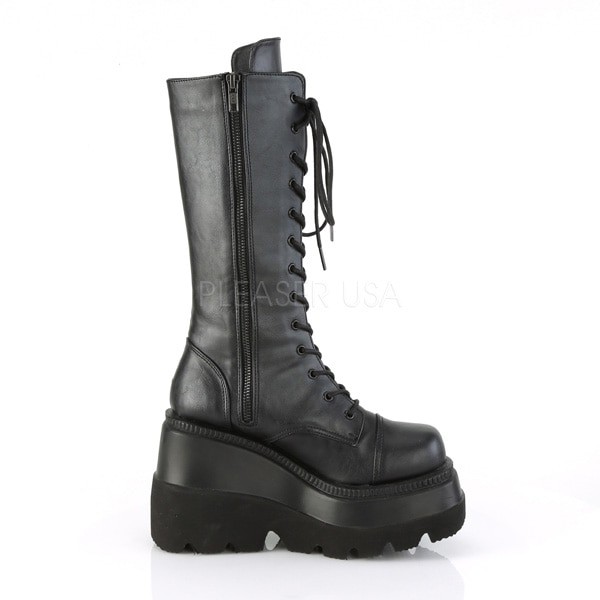 Demonia SHAKER-72 4 1/2inch Wedge PF Lace-Up Mid-Calf Boot, Side Zip◆取り寄せの通販は