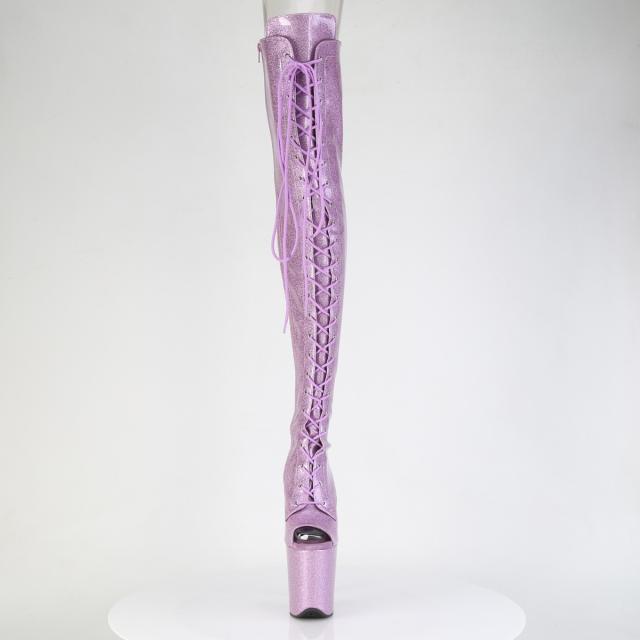 Pleaser(プリーザー) FLAMINGO-3021GP ピープトゥ レースアップサイハイブーツ 20cmヒール ライラックグリッター◆取り寄せ_1