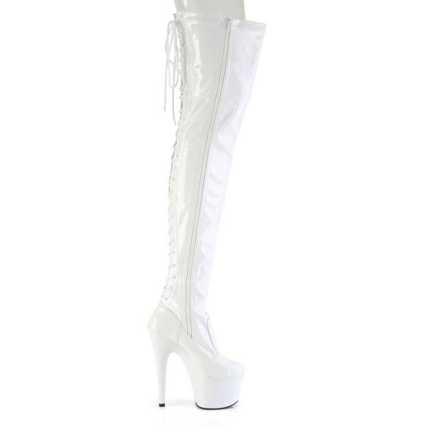 Pleaser(プリーザー) ADORE-3850 レースアップバック 厚底 サイハイブーツ サイドZIP エナメル白 ホワイト◆取り寄せ_4