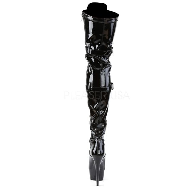 Pleaser(プリーザー) DELIGHT-3028 サイハイブーツ トリプルバックル 編み上げ＋ジッパー　 エナメル黒 約15cmヒール◆取り寄せ_3