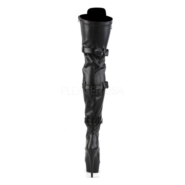 Pleaser(プリーザー) DELIGHT-3028 サイハイブーツ トリプルバックル 編み上げ＋ジッパー つや消し黒 約15cmヒール◆取り寄せ_3