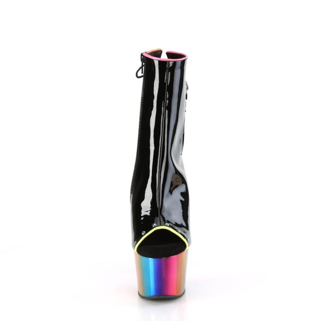 Pleaser(プリーザー) ADORE-1018RC-02 オープントゥ／ヒール アンクルブーツ レインボークローム厚底 エナメル黒◆取り寄せ_1