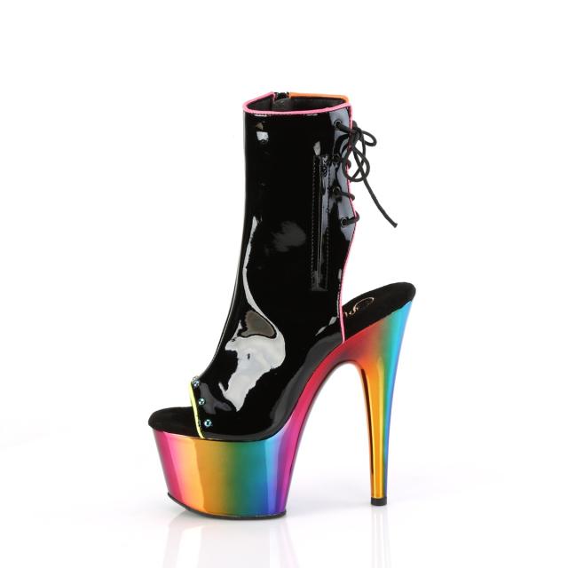 Pleaser(プリーザー) ADORE-1018RC-02 オープントゥ／ヒール アンクルブーツ レインボークローム厚底 エナメル黒◆取り寄せ_2