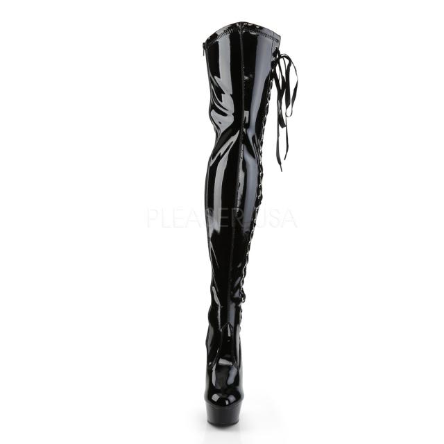 Pleaser(プリーザー) サイドレースサイハイブーツ SM/女王様/ロングブーツ DELIGHT-3050 エナメル黒 約15cmヒール◆取り寄せ_1