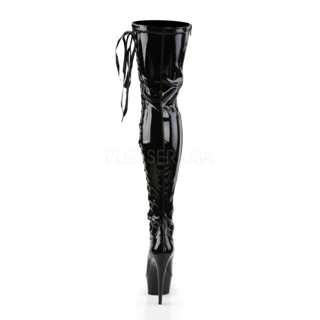 Pleaser(プリーザー) サイドレースサイハイブーツ SM/女王様/ロングブーツ DELIGHT-3050 エナメル黒 約15cmヒール◆取り寄せ_3