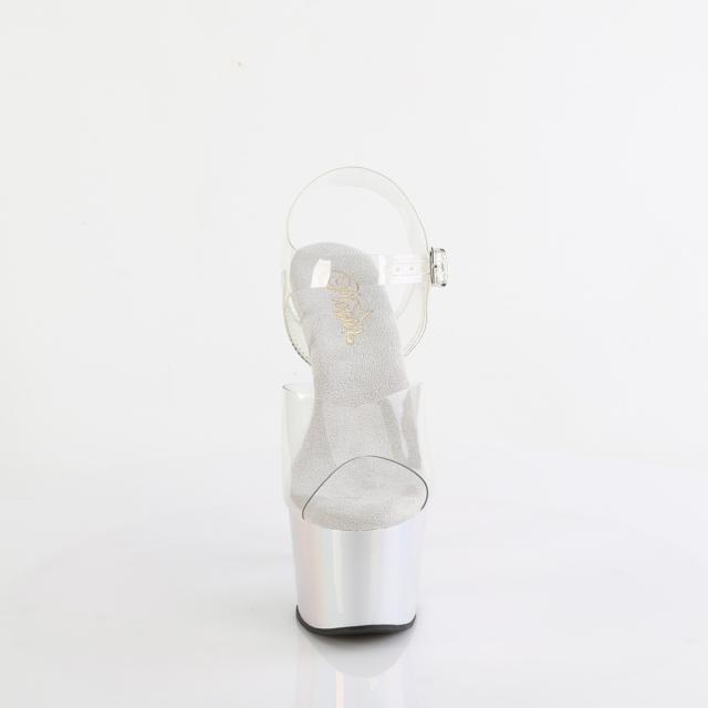 Pleaser(プリーザー) ADORE-708LQ アンクルストラップ厚底サンダル クリア／リキッドシルバーホログラム◆取り寄せ Pleaser(プリーザー) ADORE-708LQ アンクルストラップ厚底サンダル