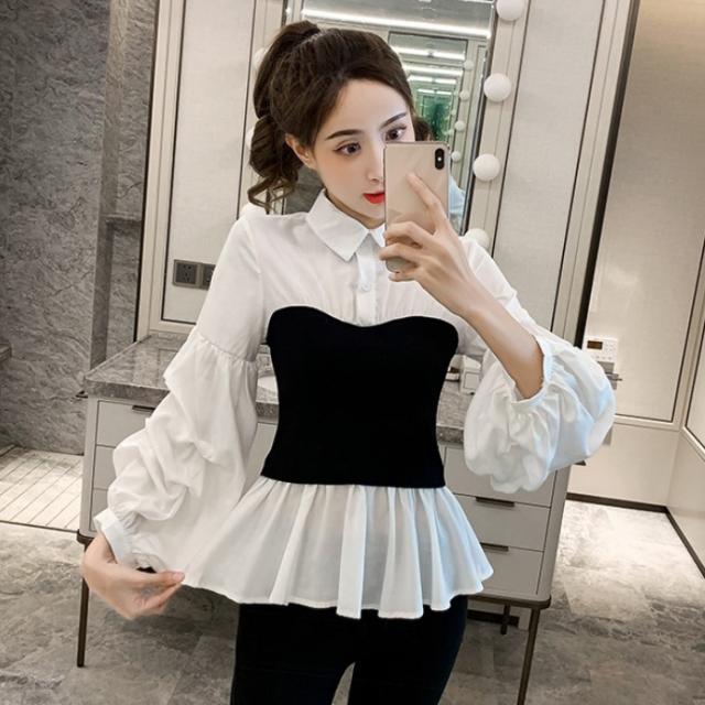 白 シャツ ブラウス トップス レディース プルオーバー 長袖 バイカラー かっこいい ホワイト 黒 ブラック モノトーン チューブトップ ドの通販はau Pay マーケット Dbstyle