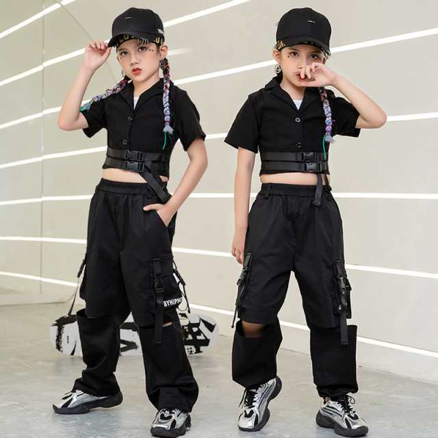キッズダンス 160 ブラック カーゴパンツ  衣装  韓国 人気 黒 大人気